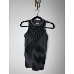 Athleta High Neck Gray Black Ribbed Sleeveless Workout Tank Athletic Top S